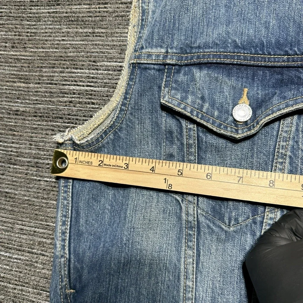 Levis Denim Vest Mens XL Blue Solid Sleeveless Trucker Denim Raw Cut Sleeves